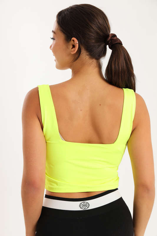 Ladies Sleeveless Double Layer Scoop Neck Cropped Tank Top