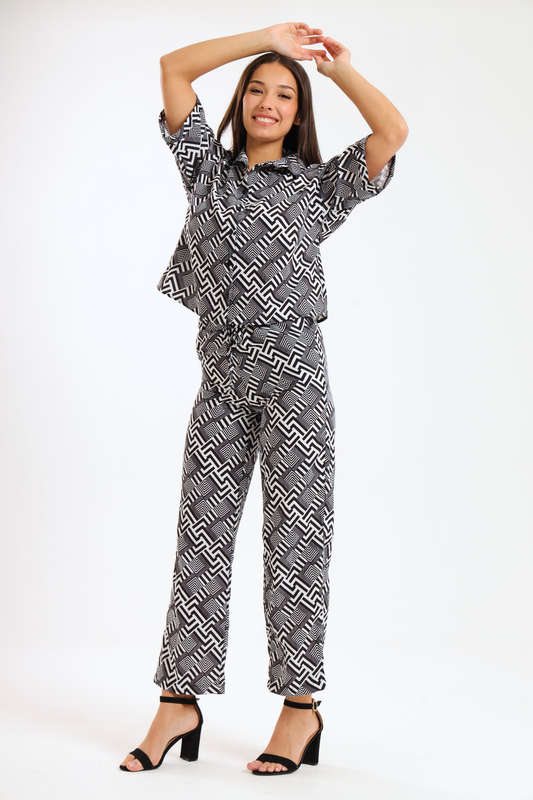 Leah Abstract Print Ladies 2 Piece Shirt and Trouser Co-Ord Set