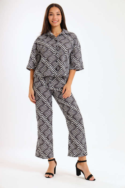 Leah Abstract Print Ladies 2 Piece Shirt and Trouser Co-Ord Set