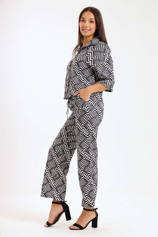 Leah Abstract Print Ladies 2 Piece Shirt and Trouser Co-Ord Set