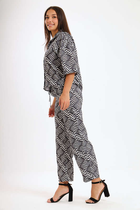 Leah Abstract Print Ladies 2 Piece Shirt and Trouser Co-Ord Set
