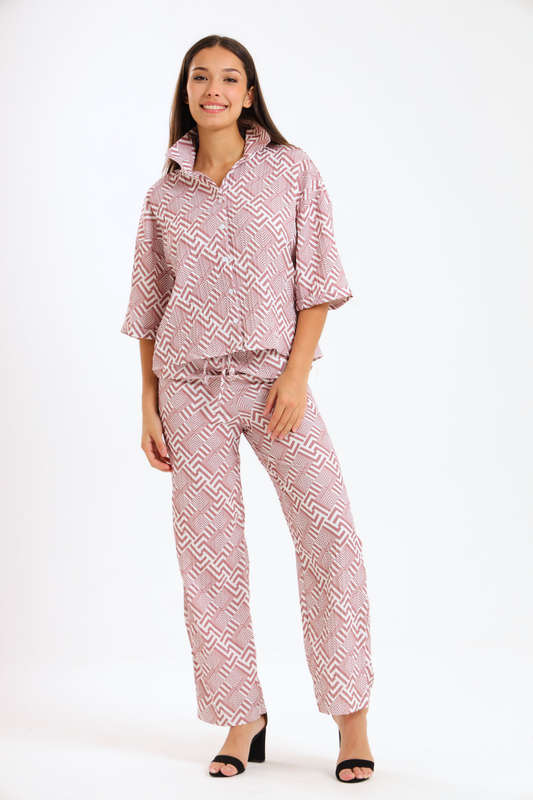 Leah Abstract Print Ladies 2 Piece Shirt and Trouser Co-Ord Set