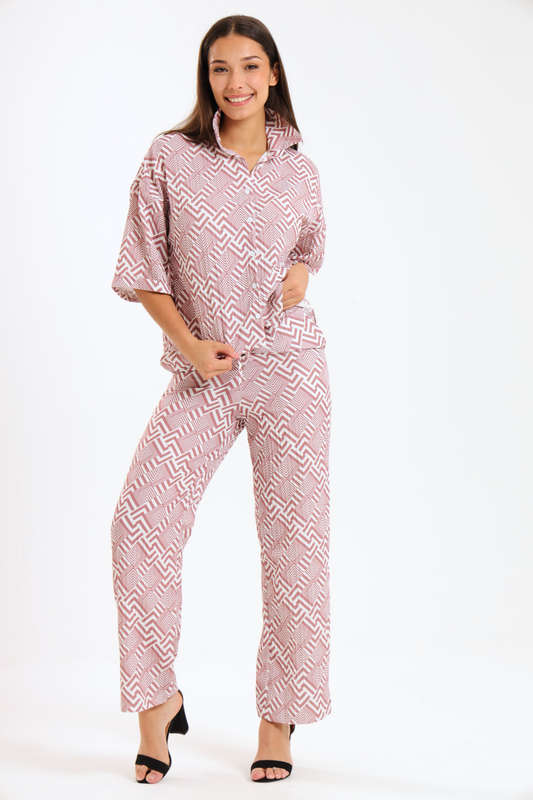 Leah Abstract Print Ladies 2 Piece Shirt and Trouser Co-Ord Set