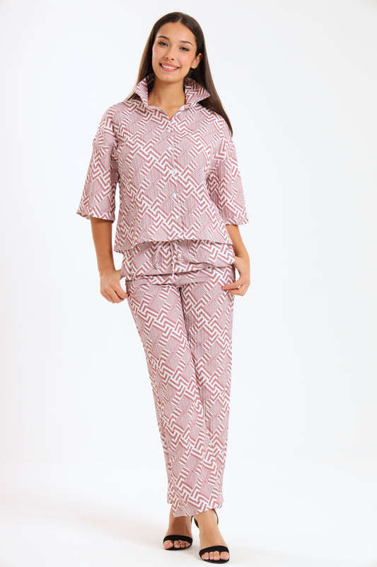 Leah Abstract Print Ladies 2 Piece Shirt and Trouser Co-Ord Set