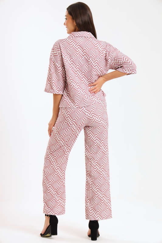 Leah Abstract Print Ladies 2 Piece Shirt and Trouser Co-Ord Set