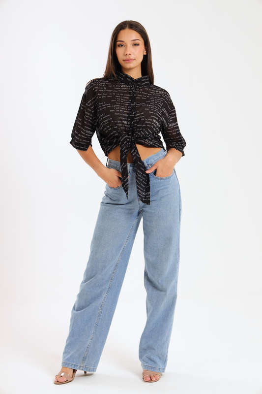 Out To Play Black Chiffon Casual Shirt