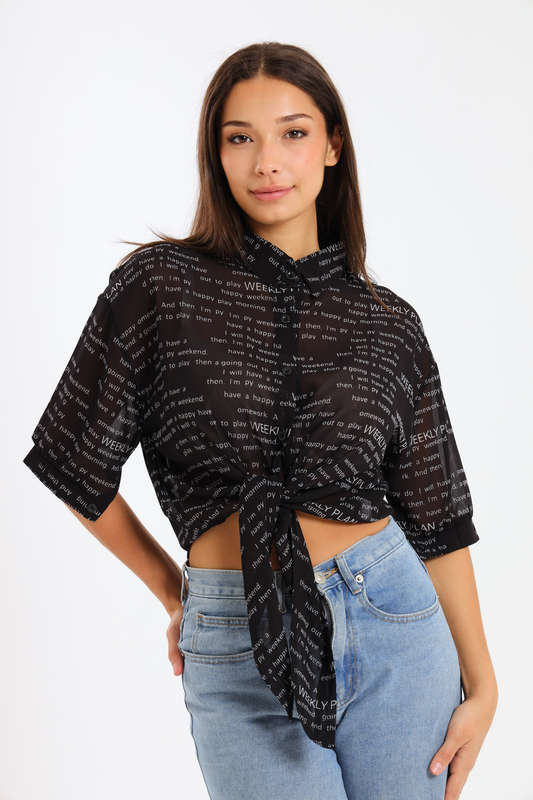 Out To Play Black Chiffon Casual Shirt