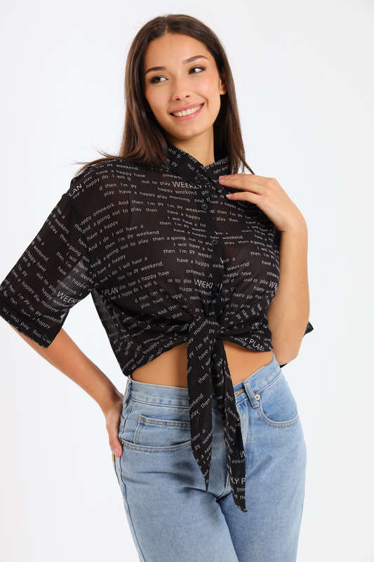 Out To Play Black Chiffon Casual Shirt