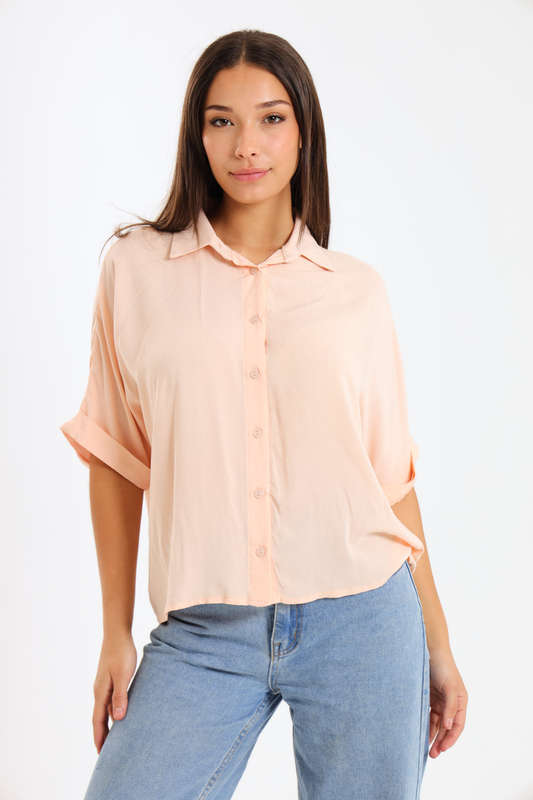 Relaxed Fit Linen-like Button Down Shirt
