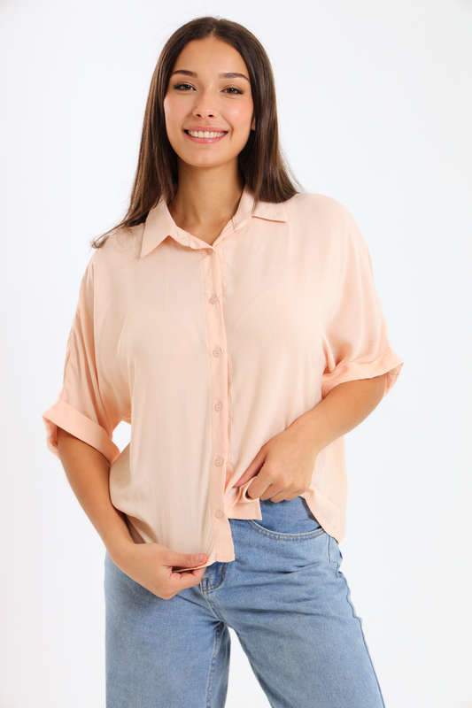 Relaxed Fit Linen-like Button Down Shirt