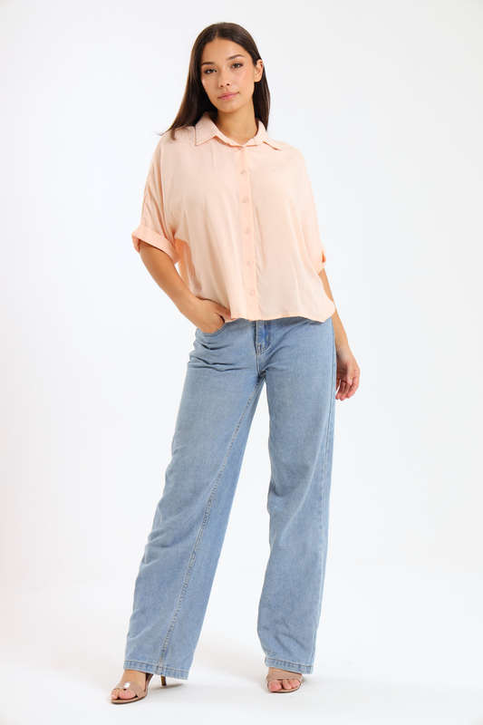 Relaxed Fit Linen-like Button Down Shirt