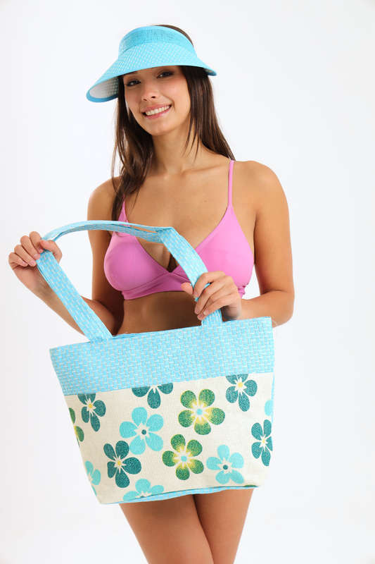 Senza® Large Capacity Canvas Stripe Tote Beach Bag With Matching Hat