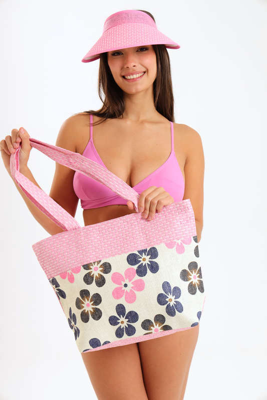 Senza® Large Capacity Canvas Stripe Tote Beach Bag With Matching Hat