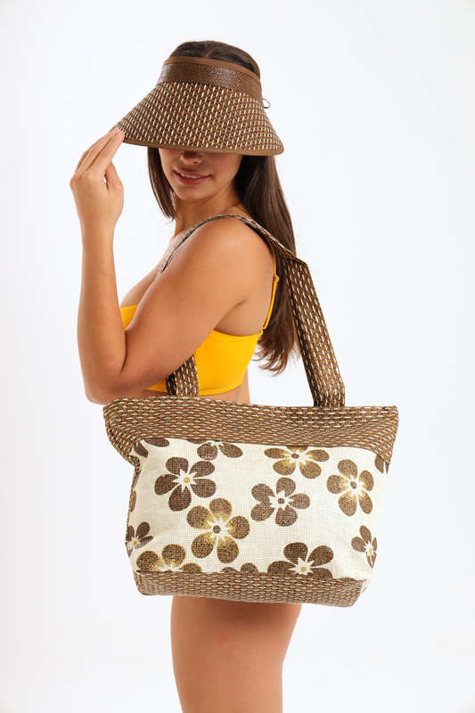 Senza® Large Capacity Canvas Stripe Tote Beach Bag With Matching Hat