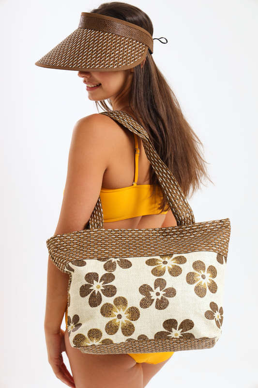Senza® Large Capacity Canvas Stripe Tote Beach Bag With Matching Hat