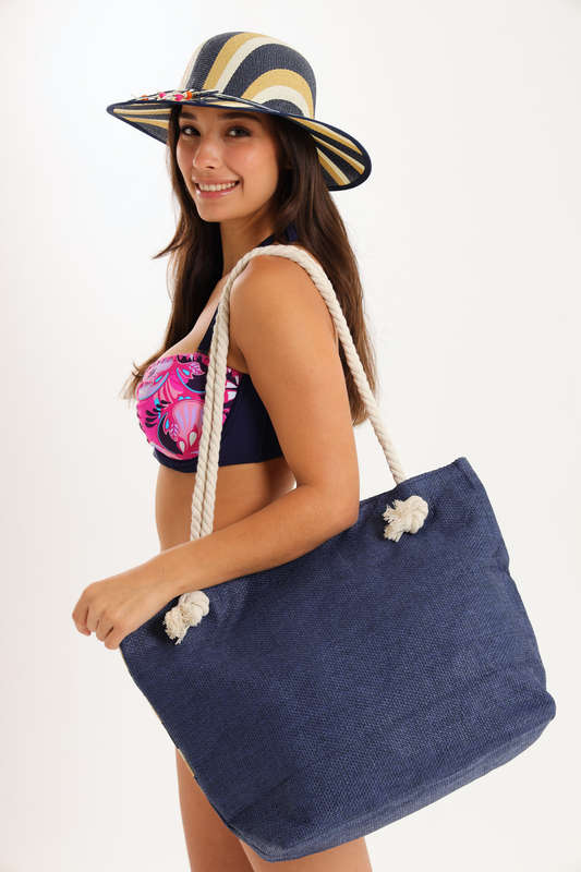 Senza® Large Capacity Canvas Stripe Tote Beach Bag With Matching Hat