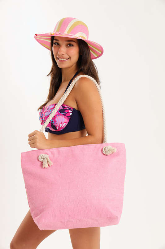 Senza® Large Capacity Canvas Stripe Tote Beach Bag With Matching Hat