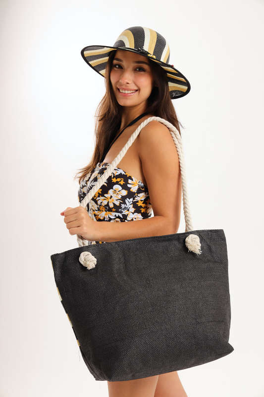 Senza® Large Capacity Canvas Stripe Tote Beach Bag With Matching Hat