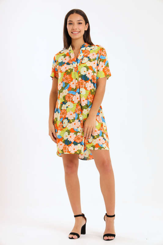 Short &amp; Sweet Floral Printed Summer Short Sleeve Shirt Dress