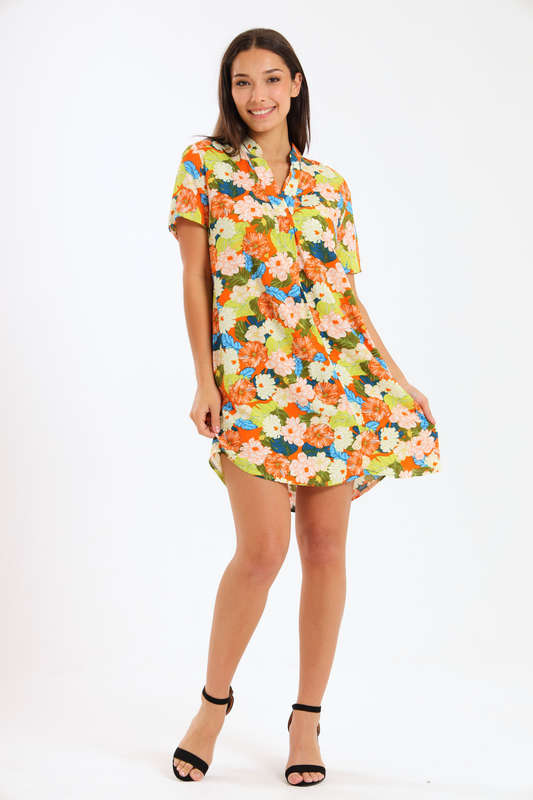 Short &amp; Sweet Floral Printed Summer Short Sleeve Shirt Dress