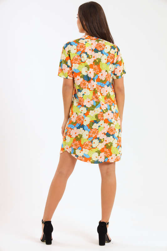Short &amp; Sweet Floral Printed Summer Short Sleeve Shirt Dress