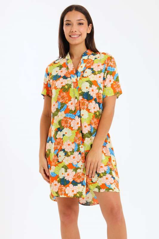 Short &amp; Sweet Floral Printed Summer Short Sleeve Shirt Dress