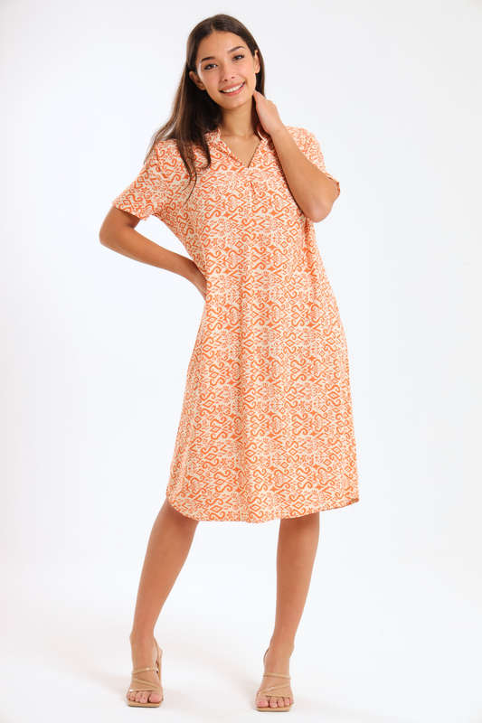 Bonnie Geometric Printed Summer Short Sleeve Knee Length Dress