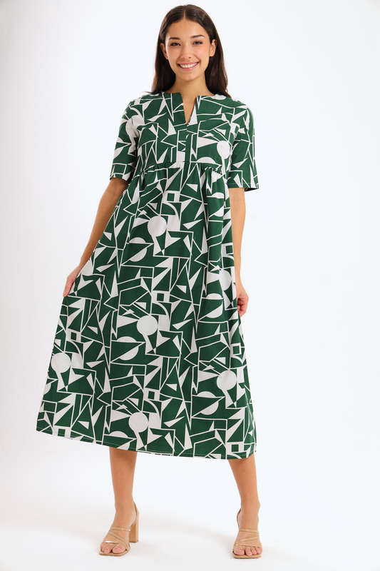 Brooke Geo Printed Short Sleeve Midaxi Dress