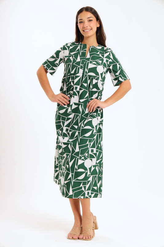 Brooke Geo Printed Short Sleeve Midaxi Dress