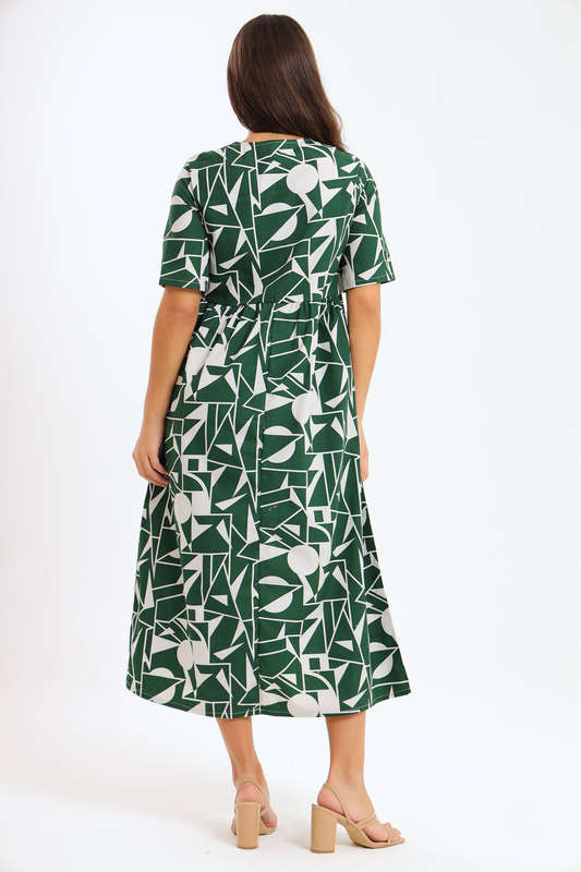 Brooke Geo Printed Short Sleeve Midaxi Dress