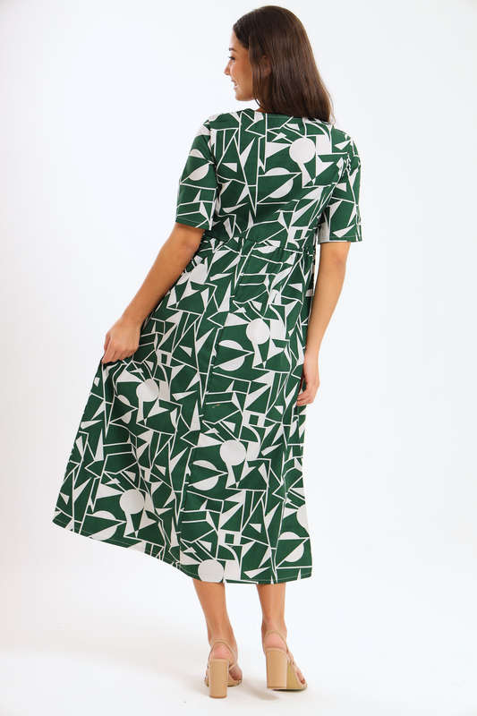 Brooke Geo Printed Short Sleeve Midaxi Dress