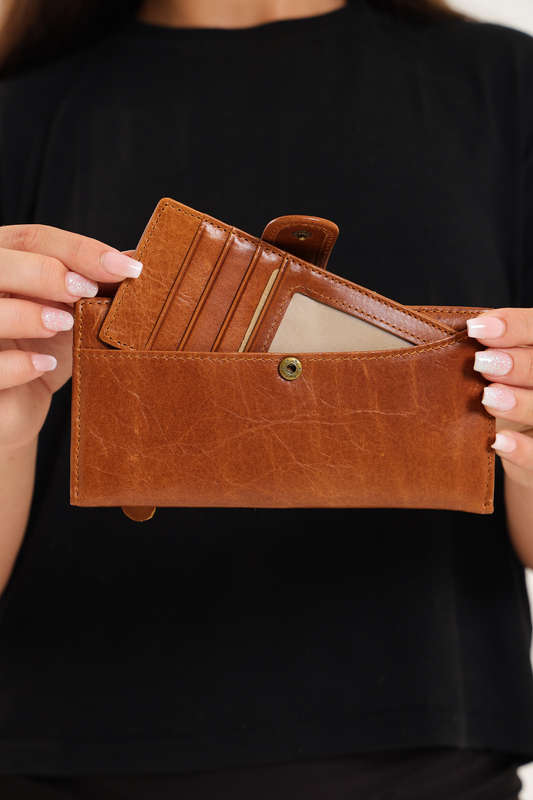Camel Mountain Genuine Leather Foldable Wallet Purse With Multiple Card Holder For Women
