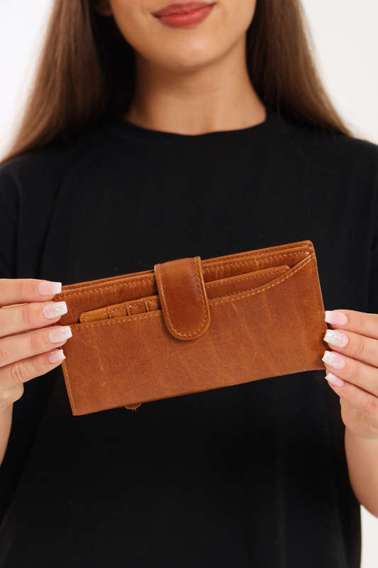 Camel Mountain Genuine Leather Foldable Wallet Purse With Multiple Card Holder For Women