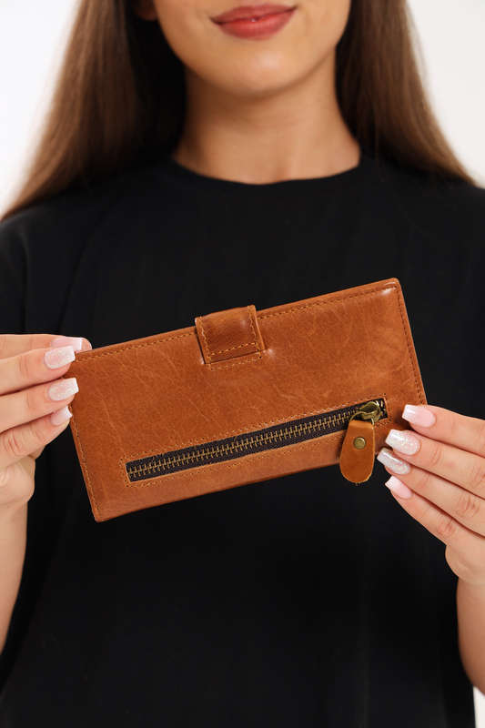 Camel Mountain Genuine Leather Foldable Wallet Purse With Multiple Card Holder For Women