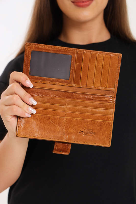Camel Mountain Genuine Leather Foldable Wallet Purse With Multiple Card Holder For Women