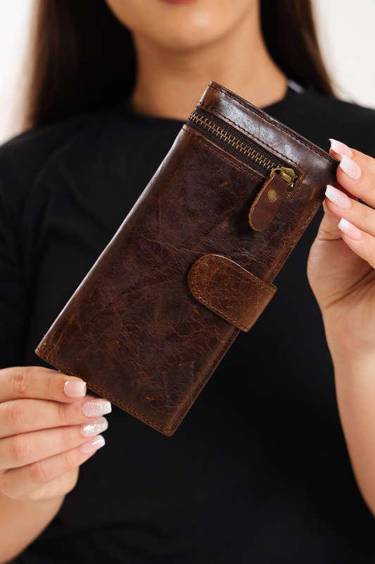 Camel Mountain Genuine Leather Foldable Wallet Purse With Multiple Card Holder For Women