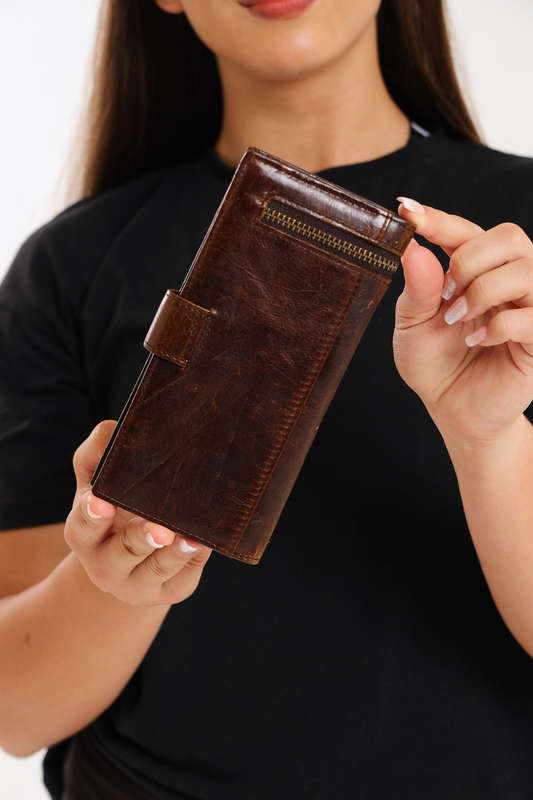 Camel Mountain Genuine Leather Foldable Wallet Purse With Multiple Card Holder For Women
