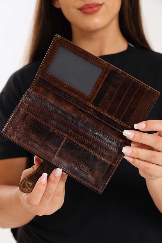 Camel Mountain Genuine Leather Foldable Wallet Purse With Multiple Card Holder For Women
