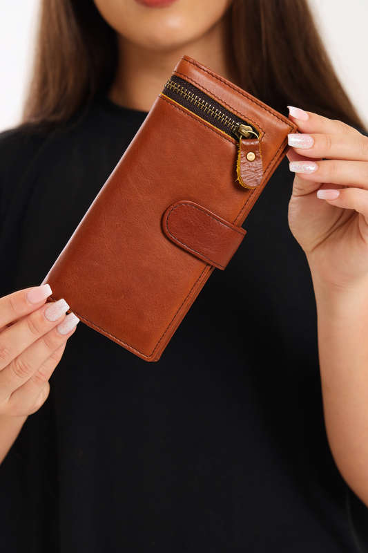 Camel Mountain Genuine Leather Foldable Wallet Purse With Multiple Card Holder For Women