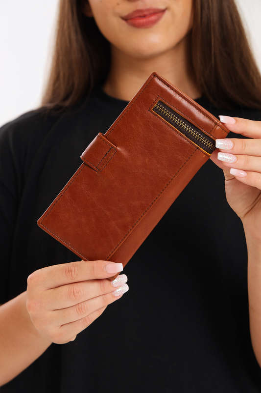 Camel Mountain Genuine Leather Foldable Wallet Purse With Multiple Card Holder For Women