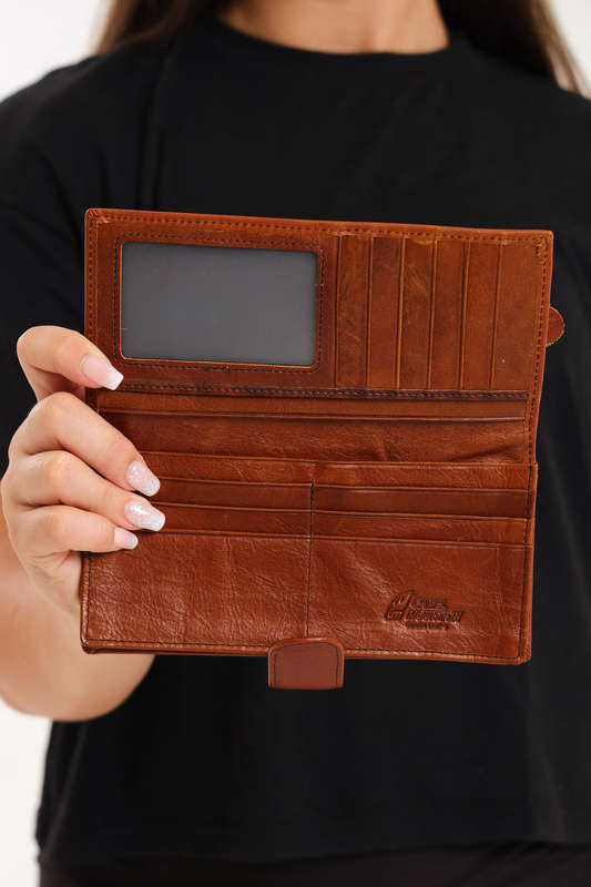 Camel Mountain Genuine Leather Foldable Wallet Purse With Multiple Card Holder For Women