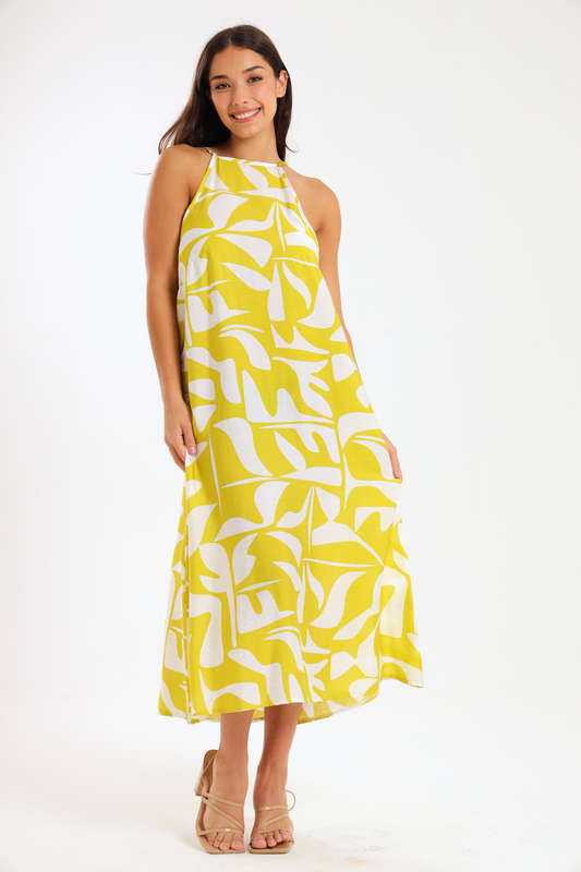 Claire Sleeveless Halter Mid-Maxi Dress