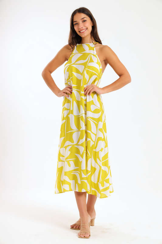 Claire Sleeveless Halter Mid-Maxi Dress