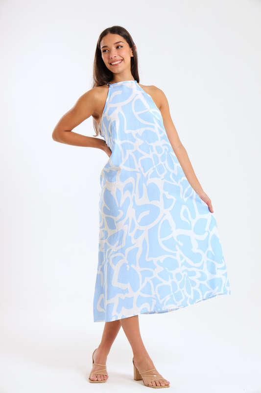 Claire Sleeveless Halter Mid-Maxi Dress