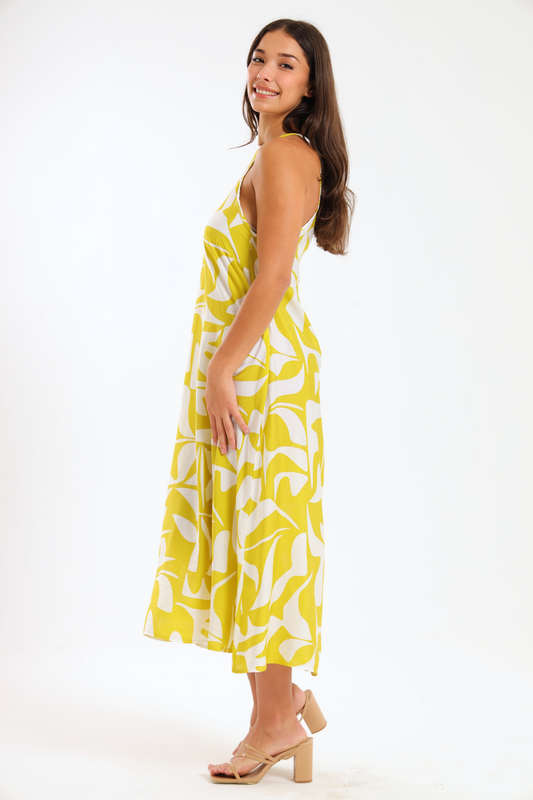Claire Sleeveless Halter Mid-Maxi Dress