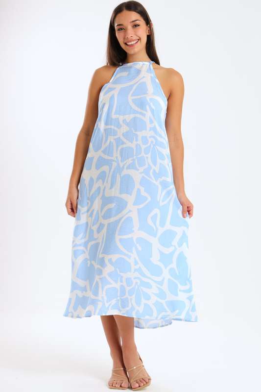Claire Sleeveless Halter Mid-Maxi Dress