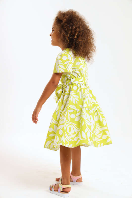 Girls Floral Printed Belted Short Sleeve Dress 2 to 7 Years