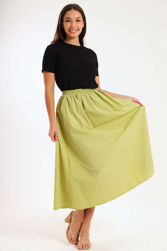 Joanna Ladies High-Waisted A-Line Midi Skirt With Pockets