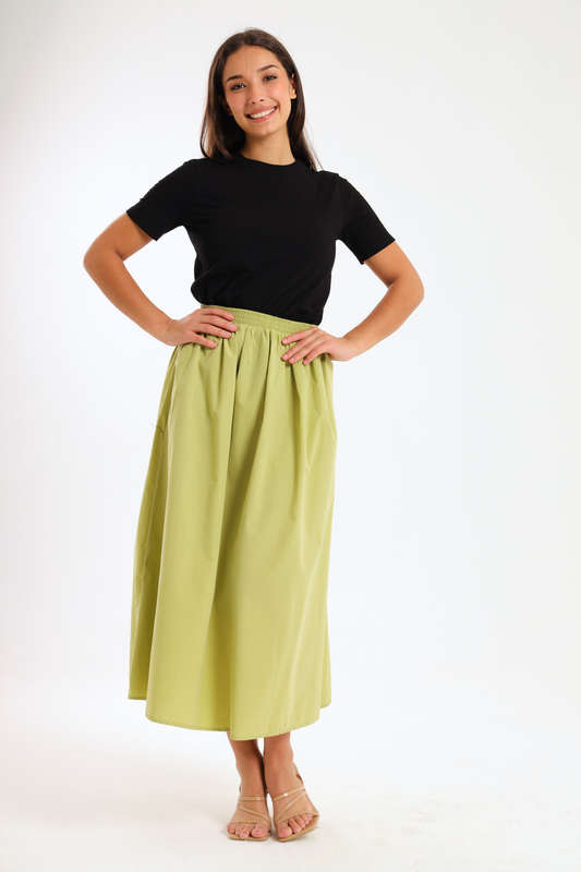 Joanna Ladies High-Waisted A-Line Midi Skirt With Pockets
