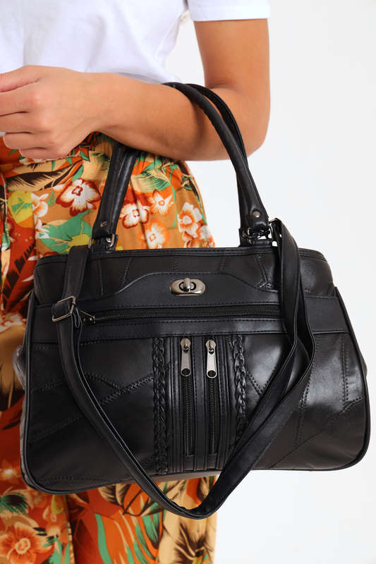 Ladies SOTTO Premium Faux Leather Handbag with Multiple Compartments in Black